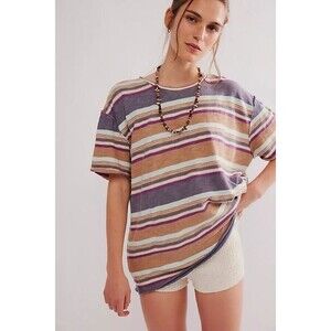 Free People We The Free Nina Stripe Tee Tunic Top Oversized Cotton S NEW 281783